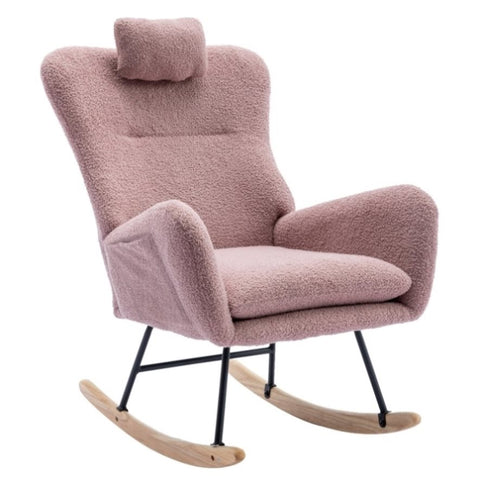 ZUN 35.5 inch Rocking Chair with Pocket, Soft Teddy Fabric Rocking Chair for Nursery, Comfy Wingback W1372105258