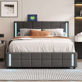 ZUN Queen Size Upholstered Platform Bed with LED Lights and USB Charging, Storage Bed with 4 Drawers, WF309337AAE