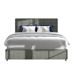 ZUN Vera Full Size Gray Linen Upholstered Platform Bed with Patented 4 Drawers Storage, Square Stitched B083115496