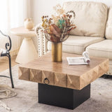 ZUN 32.28"Three-dimensional Embossed Pattern Square Retro Coffee Table with 2 Drawers and MDF Base W757126828