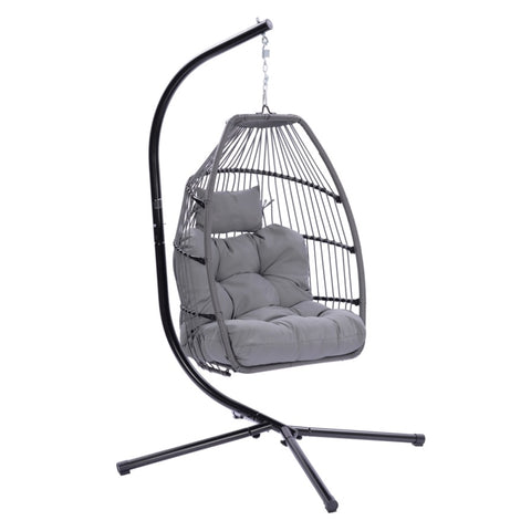 ZUN Outdoor Patio Wicker Folding Hanging Chair,Rattan Swing Hammock Egg Chair With Cushion And Pillow 98861428
