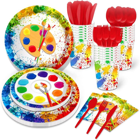ZUN Artist Painting Party Supplies Birthday Paper Plates Disposable Tableware Set Art Palette Paint 39171814