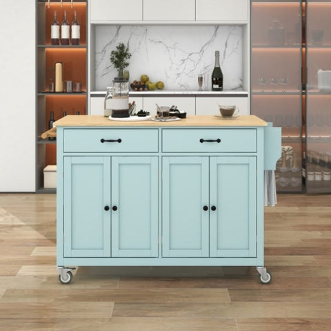 ZUN Kitchen Island Cart with 4 Door Cabinet and Two Drawers and 2 Locking Wheels - Solid Wood Top, WF286911AAN