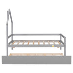 ZUN Twin House Wooden Daybed with trundle, Twin House-Shaped Headboard bed with Guardrails,Grey W504102750