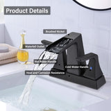 ZUN Two Handle 4 Inch Centerset Waterfall Bathroom Sink Faucet, Matte Black W122467237