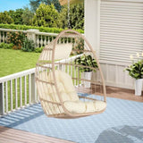 ZUN Outdoor Garden Rattan Egg Swing Chair Hanging Chair Wood+Khaki W87470711