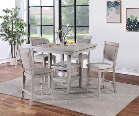 ZUN Dining Room Furniture Counter Height 5pc Set Square Table w Shelves Cushion Chairs Modern B01146567