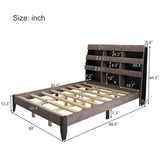 ZUN Mid Century Modern Style Queen Bed Frame with Bookshelf and LED Lights and USB Port, Walnut and WF308606AAD