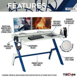 ZUN Techni Sport Ergonomic Computer Gaming Desk Workstation with Cupholder & Headphone Hook, Blue RTA-TS206D-BL