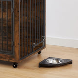 ZUN Furniture Style Dog Crate Side Table With Rotatable Feeding Bowl, Wheels, Three Doors, Flip-Up Top W1820106187