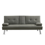 ZUN GREY PU SOFA BED WITH CUP HOLDER W58825558