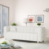 ZUN Beige White and teddy plush sofa 80 inch discharge in living room bedroom with two throw pillows W1278141697