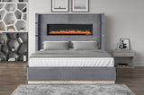 ZUN Lizelle Upholstery Wooden King Bed with Ambient lighting in Gray Velvet Finish B00977486