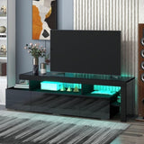 ZUN ON-TREND Modern Style 16-colored LED Lights TV Cabinet, UV High Gloss Surface Entertainment Center WF290009AAB