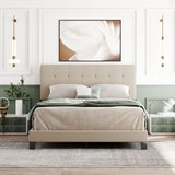 ZUN Upholstered Platform Bed with Tufted Headboard, Box Spring Needed, Beige Linen Fabric, Queen Size WF280787AAA