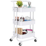 ZUN Three-layer mesh utility cart, rolling cart with handle and lockable wheel, multi-function storage 75500427
