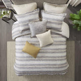 ZUN Oversized Chenille Jacquard Striped Comforter Set with Euro Shams and Throw Pillows B035128973