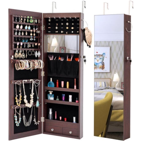 ZUN Fashion Simple Jewelry Storage Mirror Cabinet With LED Lights Can Be Hung On The Door Or Wall W40718047
