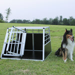 ZUN Double Doors Pet Car Transport Cage Aluminium Puppy Travel Crate Box Trapezoidal Kennel Dog Cat 79060182