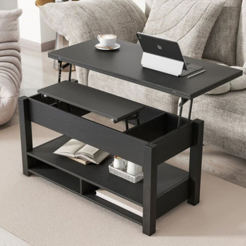 ZUN ON-TREND Lift Top Coffee Table, Multi-Functional Coffee Table with Open Shelves, WF314404AAB
