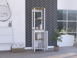 ZUN Hanover 4-Shelf Linen Cabinet Light Oak and White B06280007