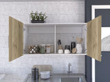 ZUN Brookeline Rectangle 2-Door Wall Cabinet White and Light Oak B06280327