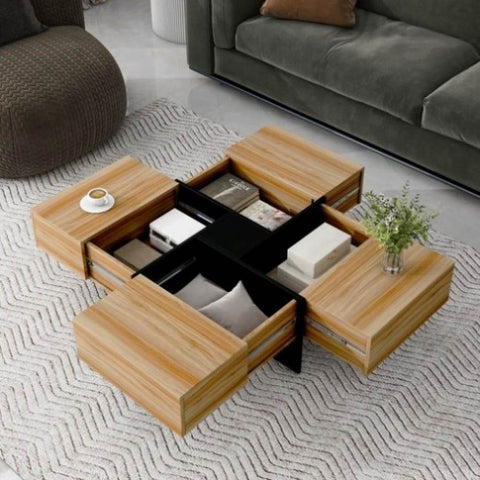ZUN ON-TREND Unique Design Coffee Table with 4 Hidden Storage Compartments, Square Cocktail Table with WF305182AAD