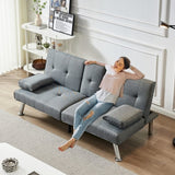 ZUN Linen Fabric Modern Sofa Bed Futon Couch Bed Folding Recliner Sleeper Reversible Loveseat W1422131950