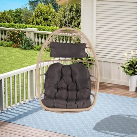 ZUN Outdoor Garden Rattan Egg Swing Chair Hanging Chair Wood+Dark Gray W87470733