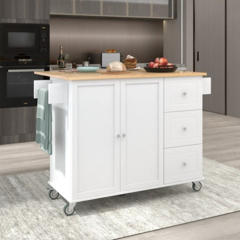 ZUN Rolling Mobile Kitchen Island with Solid Wood Top Locking Wheels,52.7 Inch Width,Storage Cabinet WF287035AAW