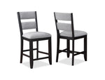 ZUN 2pc Set Black Farmhouse Style Ladder Back Counter Height Side Chair Stool Gray Color Upholstered B011135074