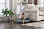 ZUN Lily Cat Bed Pet Sofa With Solid Wood Frame, Cat Scratch Resistant PU Cushion,Mid Size,Light Grey W79490083