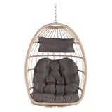 ZUN Outdoor Garden Rattan Egg Swing Chair Hanging Chair Wood+Dark Gray W87470733