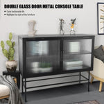 ZUN Double Door Tempered Glass Sideboard Console Table with 2 Fluted Glass Doors Adjustable Shelf and W1673127674