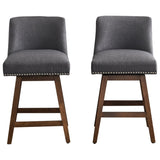 ZUN 26" Upholstered Swivel Bar Stools Set of 2, Modern Linen Fabric High Back Counter Stools with Nail W1893123702