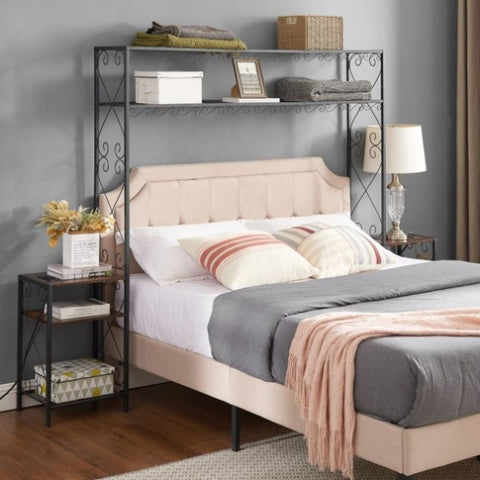 ZUN Queen Bed Frame with 2 Nightstandss with Storage Cabinet, with Shelves, Bookcase W2167131144
