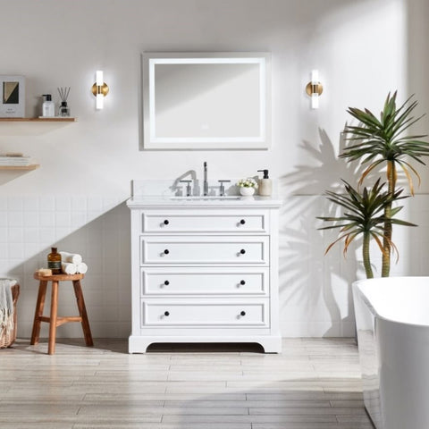 ZUN 36'' Freestanding Single Bathroom Vanity with Marble Top W1826135986