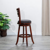 ZUN 30" Bar Height Slat Back Swivel Stool, Cherry Finish, Charcoal Fabric Seat B04660687