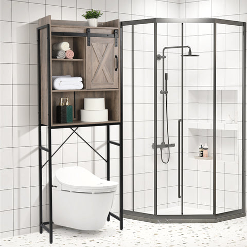 ZUN FCH Retro Style MDF With Triamine Iron Frame Sliding Door Three-Layer Rack Bathroom Cabinet 54703194