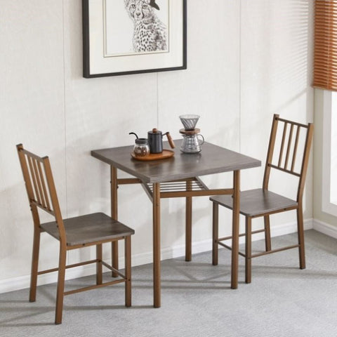 ZUN Dining Set for 2, Square wooden Table with 4 Legs and 2 Metal Chair for Home Office, Kitchen, W2167131143