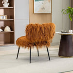 ZUN 25.2'' Wide Faux Fur Plush Accent Chair With Ottoman, Living Room Chair With Footrest, Fluffy W1852107380