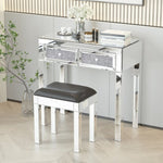ZUN Mirrored Desk Makeup Table with Crystal Diamond,Mirror,MDF Dressing Table with 2 Drawer W104336327