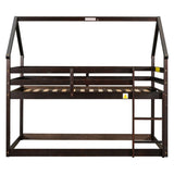 ZUN Twin over Twin Loft Bed with Roof Design, Safety Guardrail, Ladder, Espresso W50446269