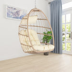 ZUN Outdoor Garden Rattan Egg Swing Chair Hanging Chair Wood+Khaki W87470711