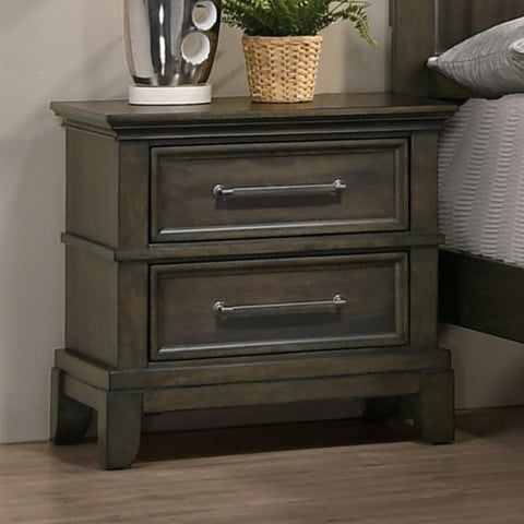 ZUN Contemporary 1pc Nightstand Gray Color Solid Wood Veneer Pewter Bar Pulls Crown Molding Details B011131274