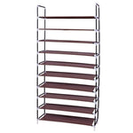 ZUN Simple Assembly 10 Tiers Non-woven Fabric Shoe Rack with Handle Dark Brown 52546666