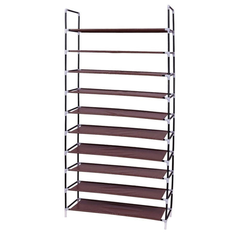 ZUN Simple Assembly 10 Tiers Non-woven Fabric Shoe Rack with Handle Dark Brown 52546666