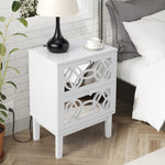 ZUN FCH 2pcs 45*30*60cm MDF Spray Paint, Smoked Mirror, Two-Drawn Carving, Bedside Table, White 22300733