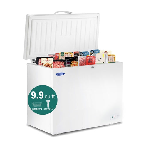 ZUN ORIKOOL Chest Freezer 9.9 Cu.ft Solid Top Commercial Deep Chest Freezers with Lockable Stay-Open Lid W2095126128