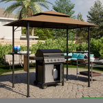 ZUN 8 x 5 FT Grill Pergola Tent with Air Vent Double Tiered BBQ Gazebo Outdoor Barbecue Canopy, Khaki 13669781